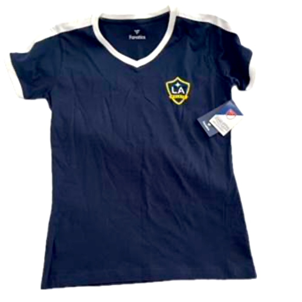 Fanatics LA GALAXY Licensed short sleeve slim fit some stretch navy top NWT